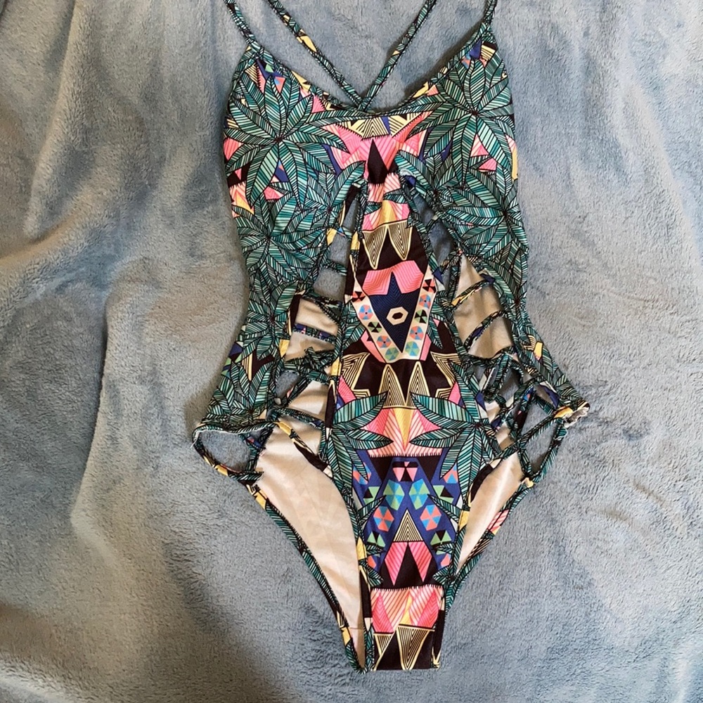 Bohemian hippie Aztec design one piece swimsuit